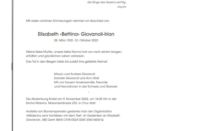 Irion Todesanzeige