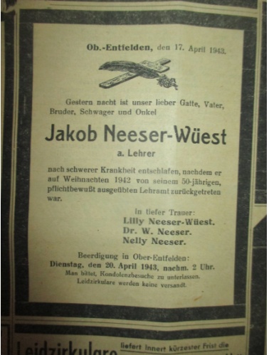 Neeser Todesanzeige 1943